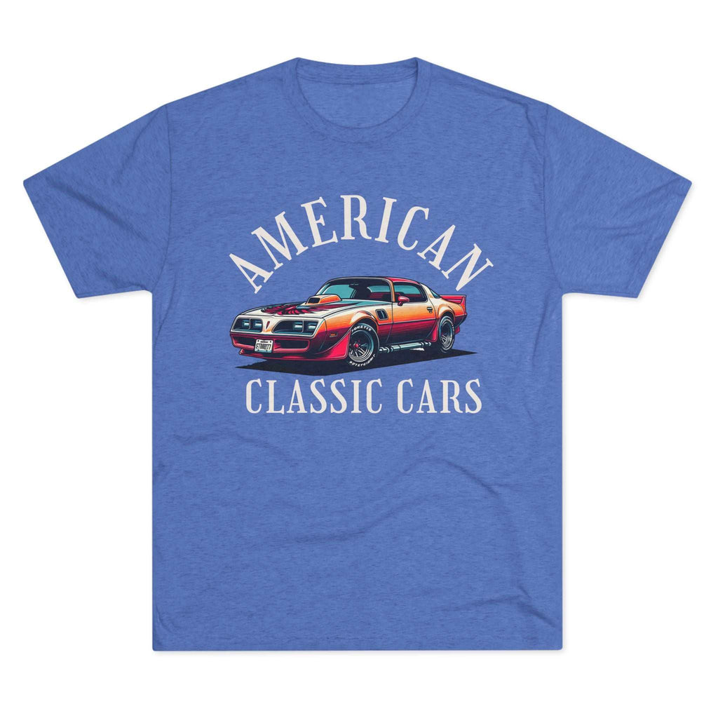 Vintage car shirt featuring classic American Trans AM design on unisex tri-blend crew tee