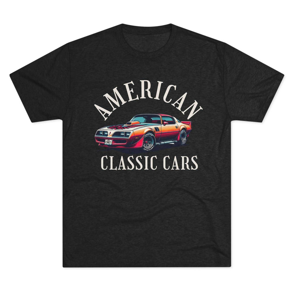 Vintage car shirt featuring American Classic Cars Trans AM design on unisex tri-blend crew tee
