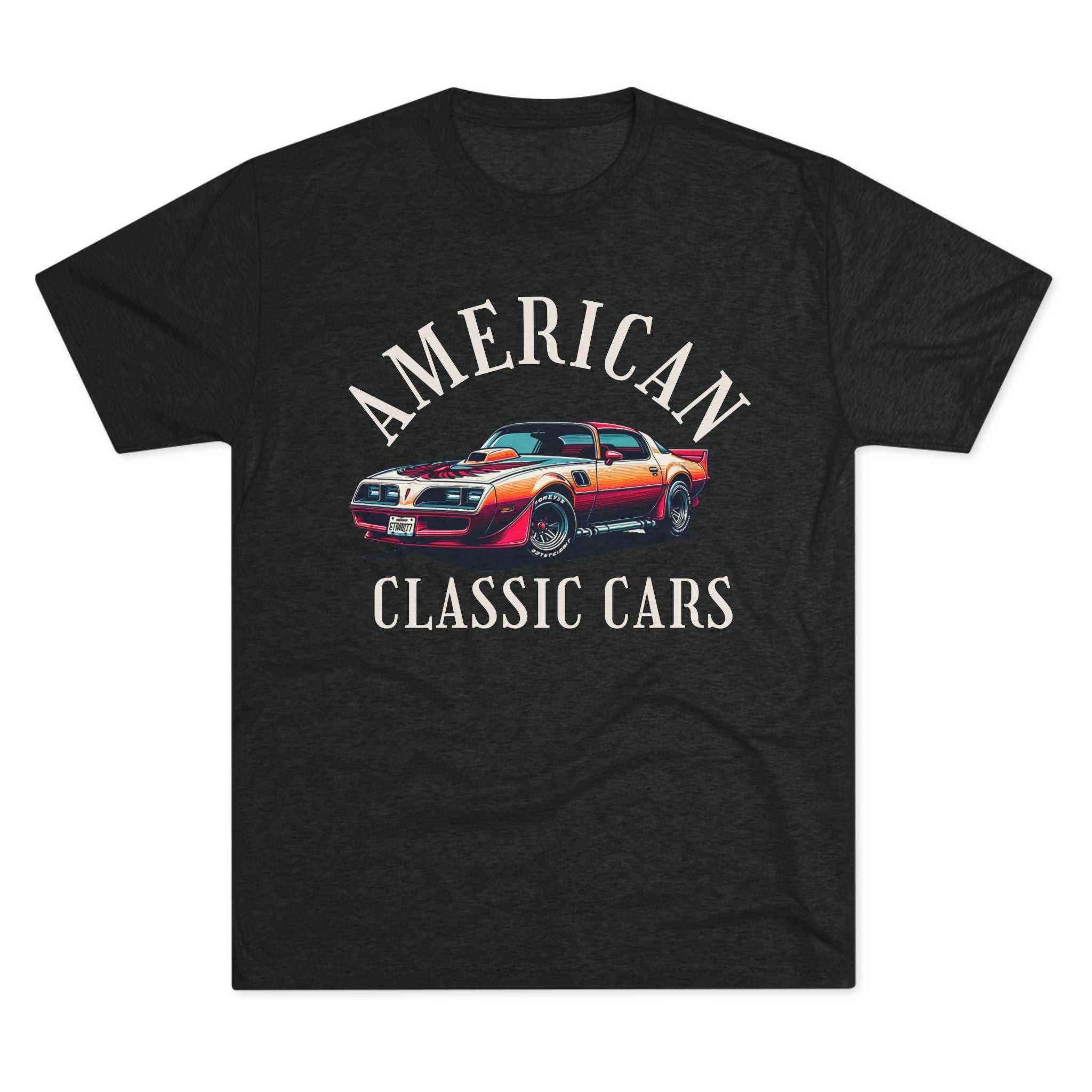 Vintage car shirt featuring American Classic Cars Trans AM design on unisex tri-blend crew tee