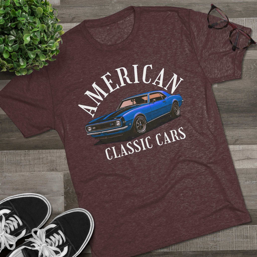 Unisex Tri-Blend Tee with American Classic Cars Camaro vintage design