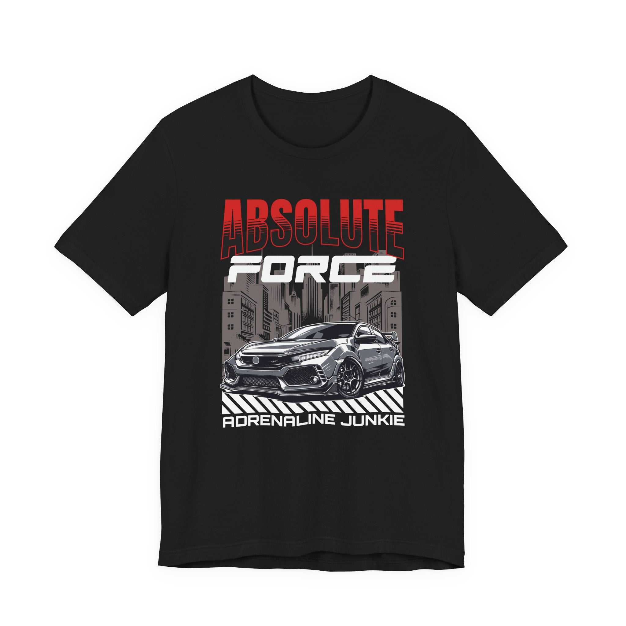 Adrenaline Junkie Graphic Tee unisex short sleeve shirt with bold high-speed adventure design