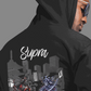 Unisex Shadow Samurai Supra heavyweight pocket hoodie with zipper and hood, thick cotton-polyester blend, oversized fit for autumn and winter.